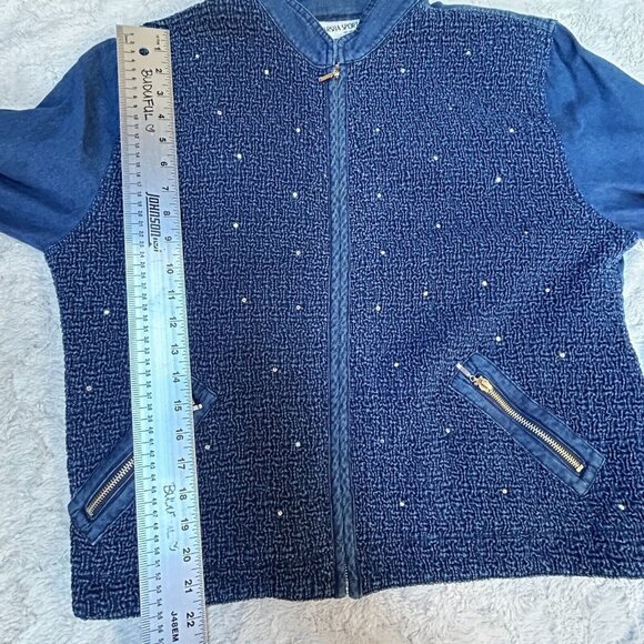 Marsha Sport Textured Front Denim Zip-Up Jacket Womens Large Blue Lightweight - Picture 7 of 8
